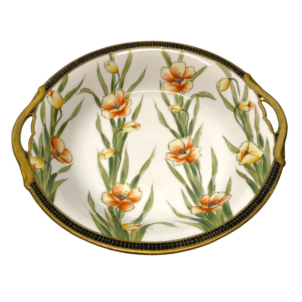 Handpainted Nippon Bowl Floral Double Handle 8 Inches